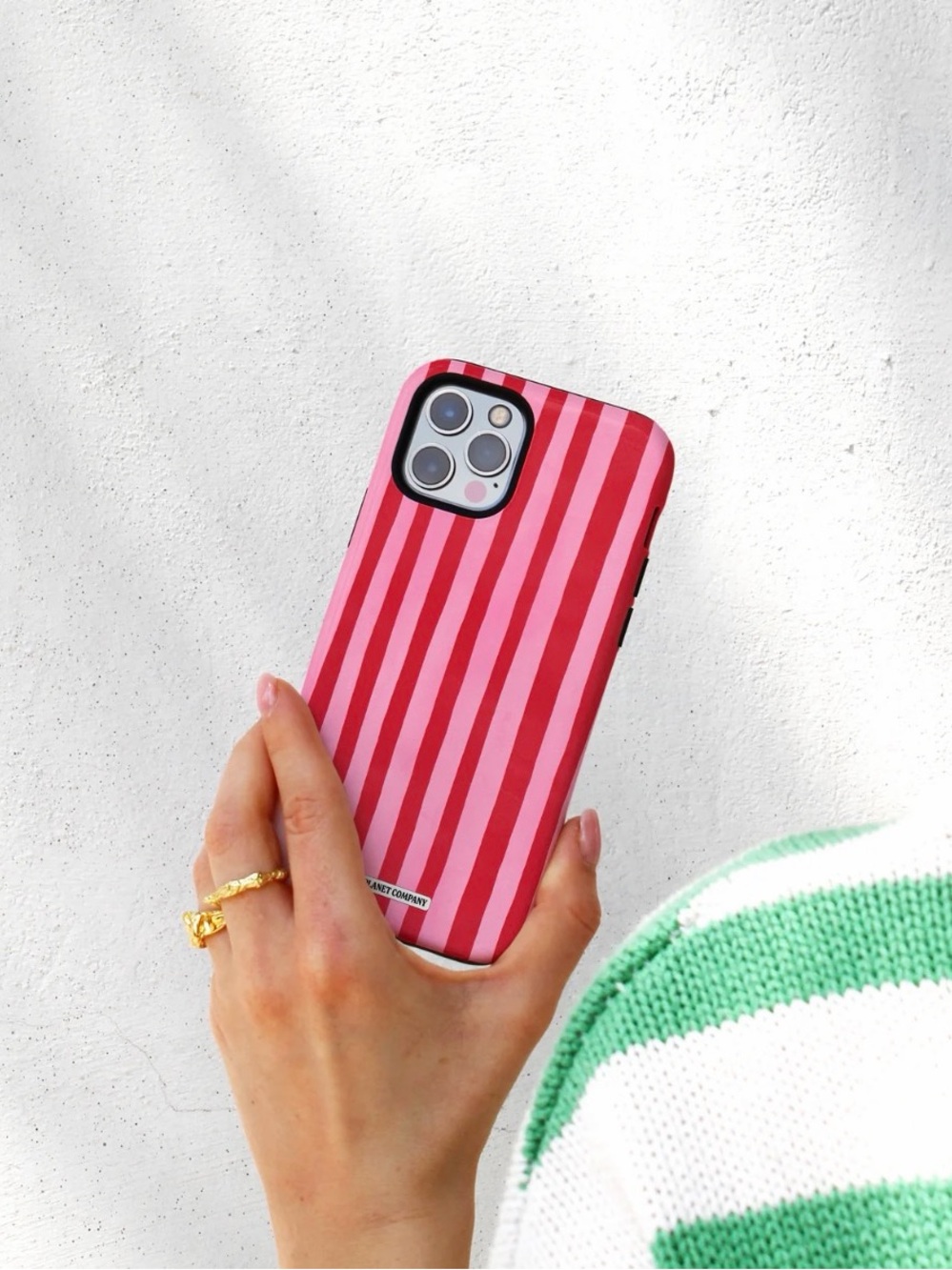 Kinder Planet iPhone 18 Pro Hot Girl Tough Case Red Pink Stripe BNNU
